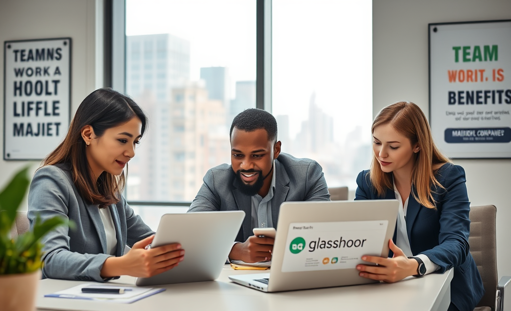 An office workspace with a laptop, coffee mug, and notepad symbolizing job offer evaluation.