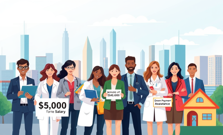 Image illustrating the concept of salary benefits including starting salaries, bonuses, and cost assistance programs.