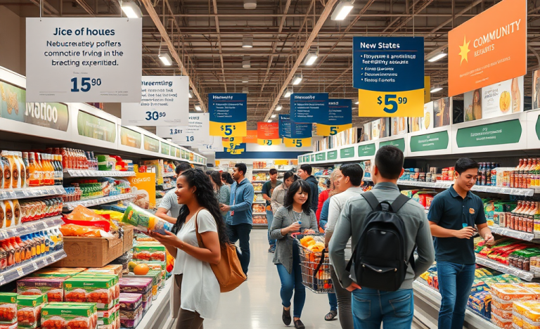 Image showcasing the vibrant and diverse offerings in a large supermarket chain, illustrating the variety and convenience enjoyed by shoppers.