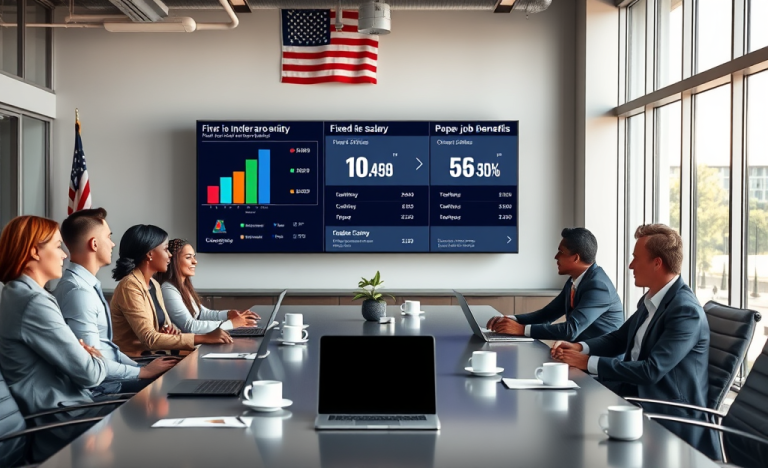 Chart showing different company salary, bonus, and benefit packages