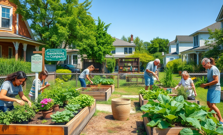 A lush garden showcasing the benefits provided by gardening companies with vibrant plants and a gardener at work.