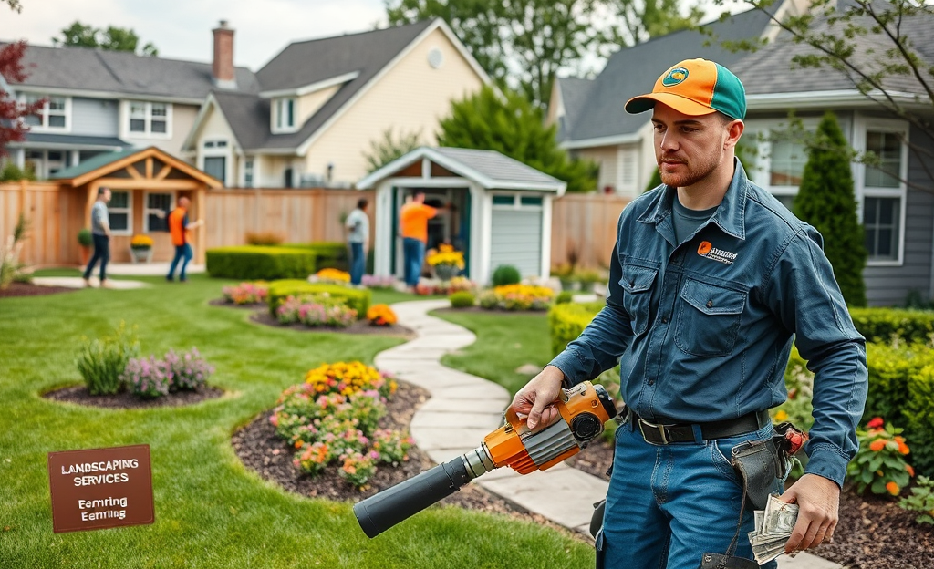 A landscaper working on a garden design, showcasing the potential earnings in the landscaping industry.