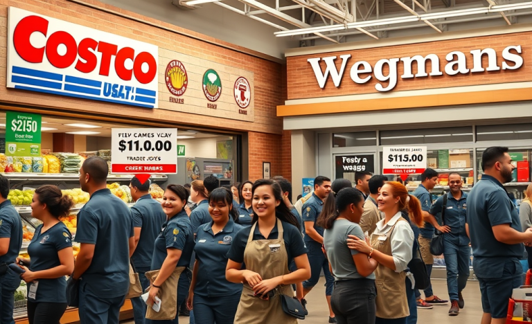 A graph comparing employee salaries across various top supermarkets.