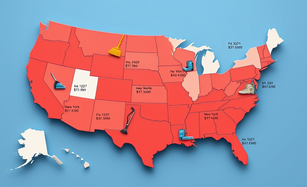 A graph comparing average salaries for cleaning professionals in different regions.