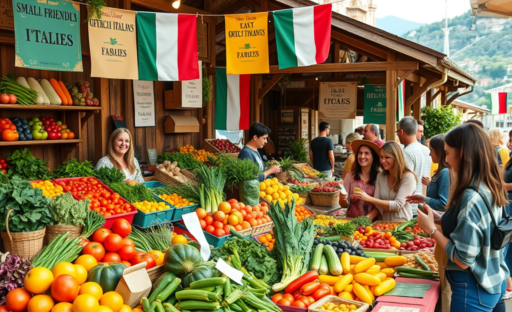 Image of Italian food network showcasing local produce and community connection.