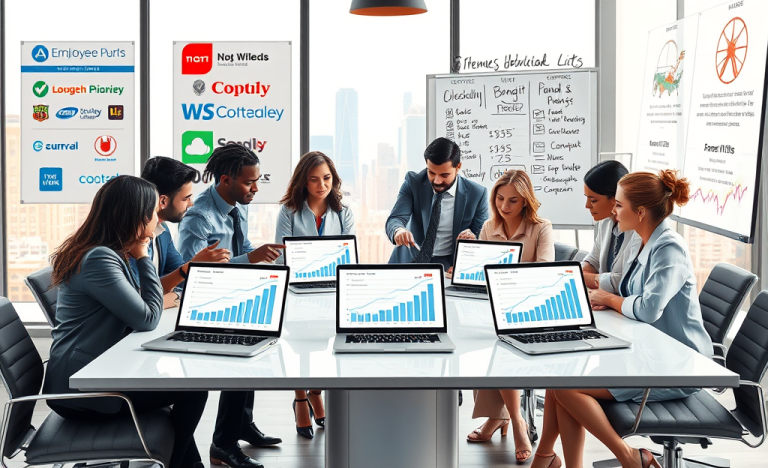 A comparative chart showing different company salary packages and employee benefits.