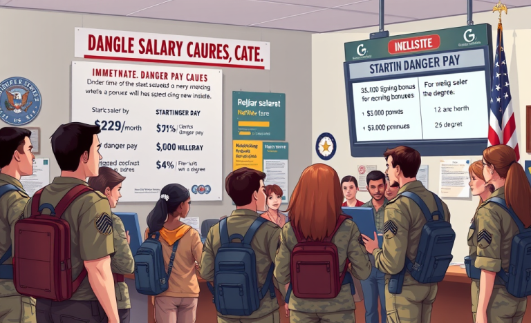 A group of military personnel discussing pay structures and incentives.