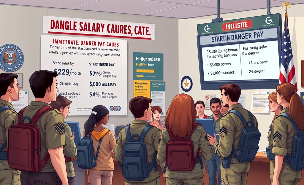 A group of military personnel discussing pay structures and incentives.