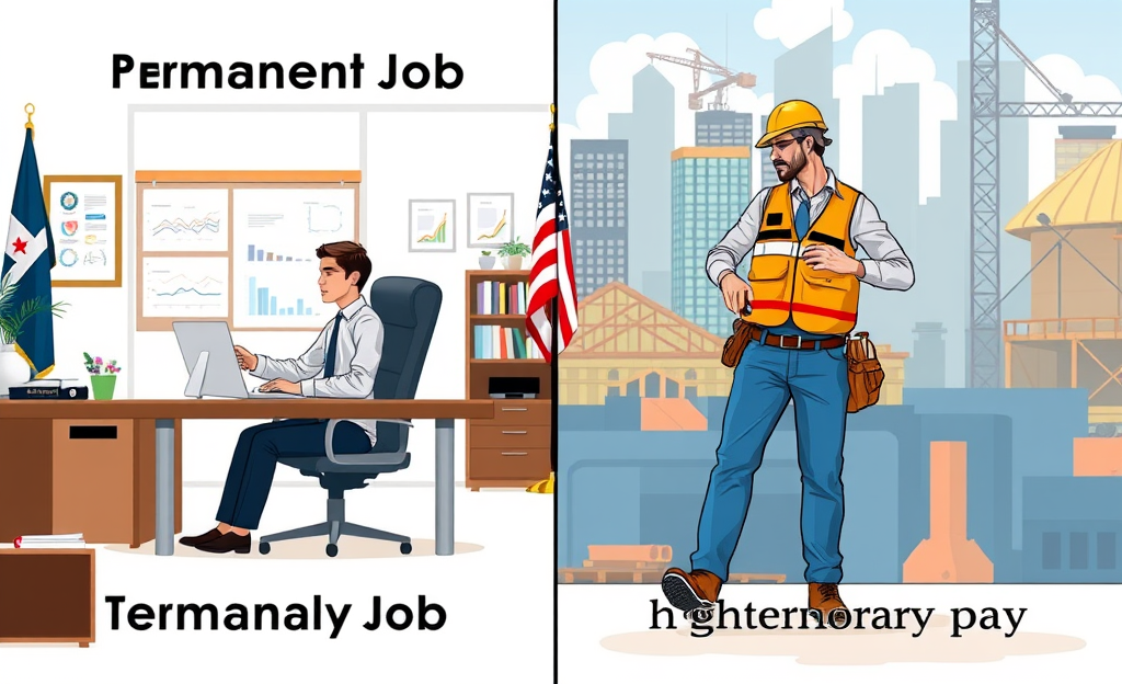 Comparison of formal and temporary job salaries highlighting financial differences and employment benefits.