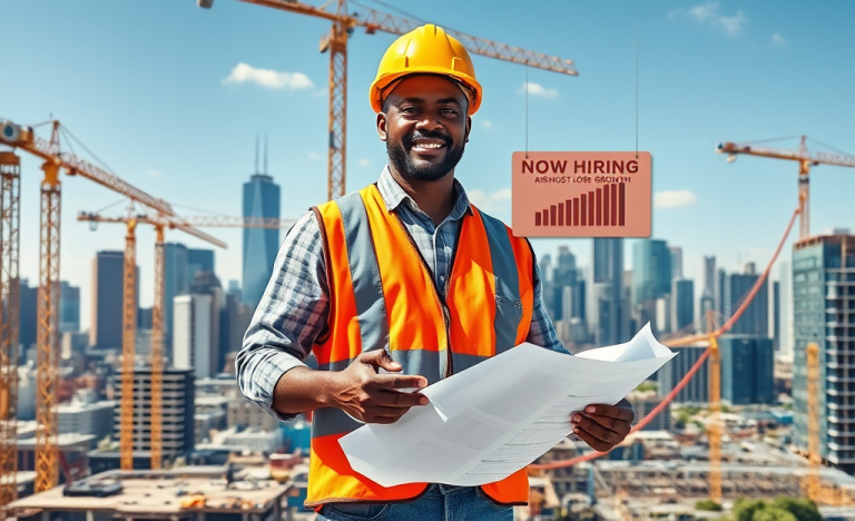 Image of construction workers on site, symbolizing high earnings and job stability in construction industry