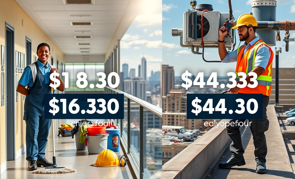 Image of custodians and maintenance workers reflecting on updated pay rates