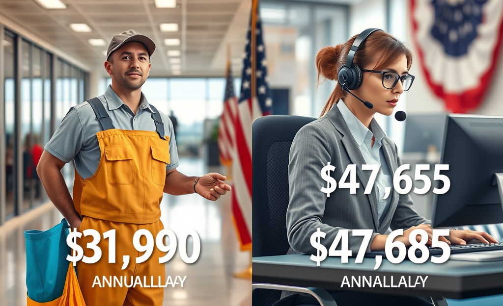 Graph comparing salaries of janitorial workers and technical support professionals.