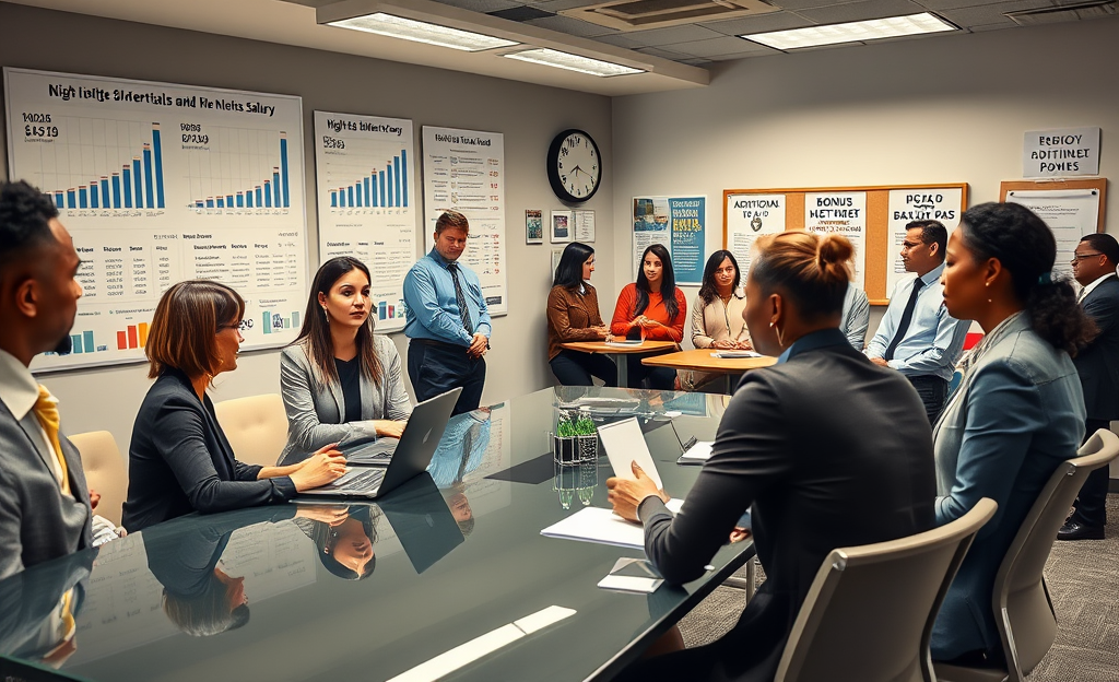 Image of a person negotiating salary and discussing additional payment options like night shifts and bonuses.