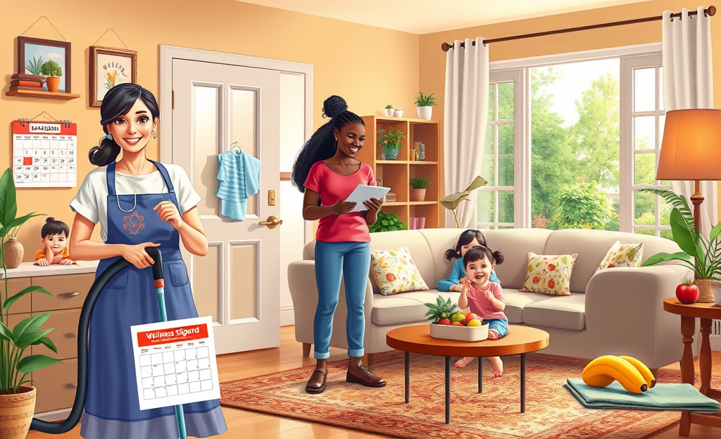 Domestic worker enjoying benefits like paid time off and health insurance