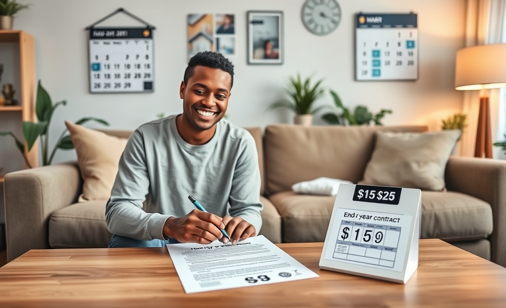 A contract document with highlighted salary and bonus terms for a household worker.