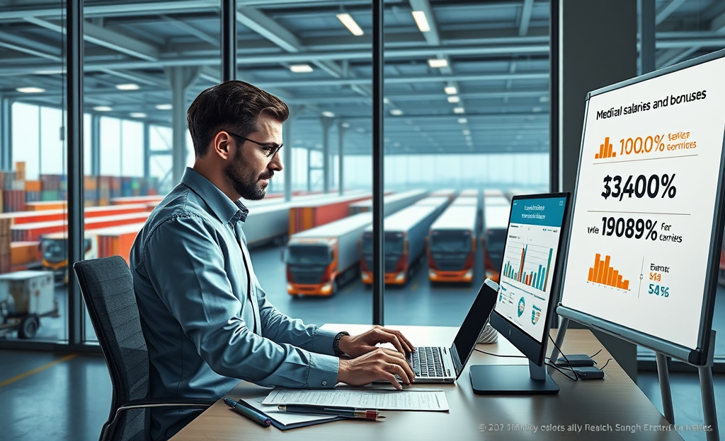 A logistics manager reviewing charts and earnings reports