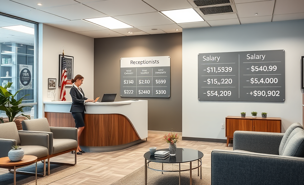 A comparison chart showing salary variations for receptionists and administrative assistants across different companies.