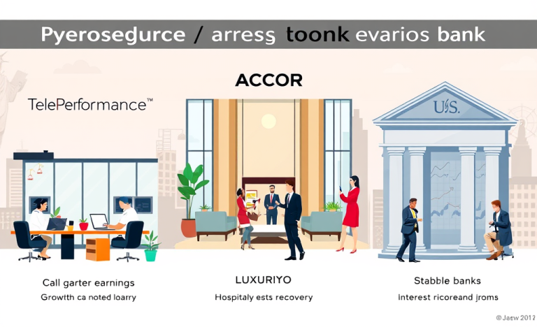 A financial chart comparing earnings of Teleperformance, Accor, and major banks