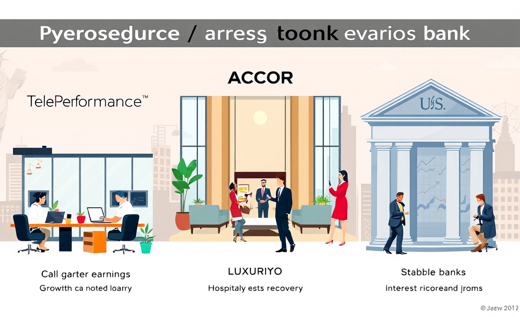A financial chart comparing earnings of Teleperformance, Accor, and major banks