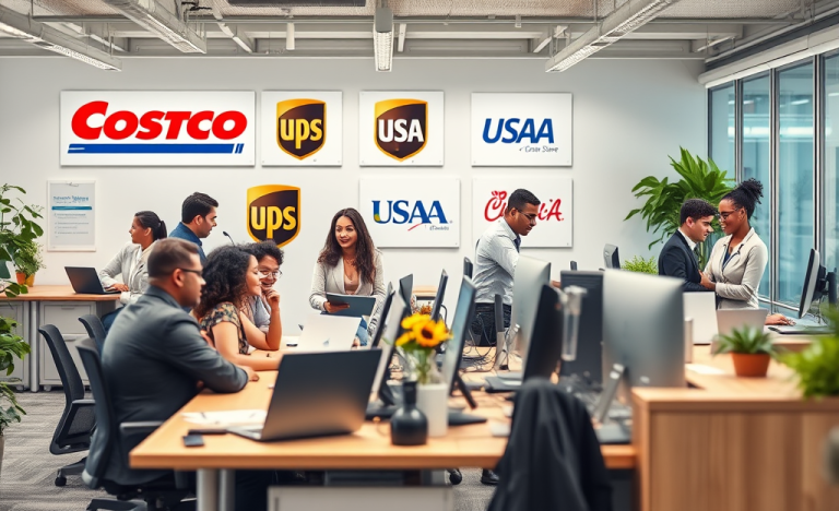 A workplace with employees discussing competitive salary packages in customer service roles.