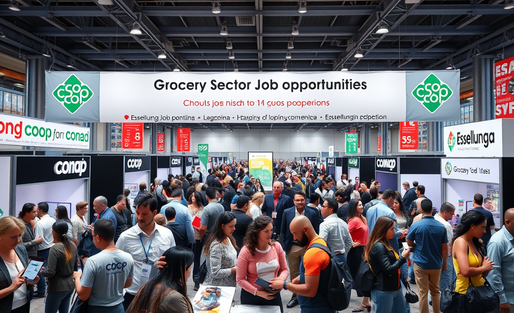 People shopping at a grocery store, symbolizing job opportunities at Coop, Conad, and Esselunga.