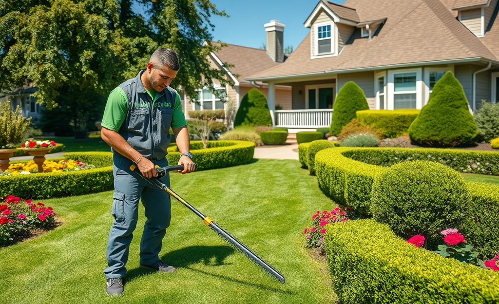 A gardener working on a lush garden as part of maintenance services at Manutencoop Facility Management.