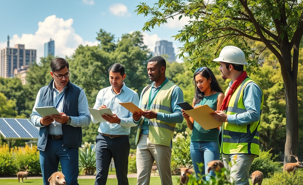 An environmental consultant assessing a green area for sustainable development with Servizi Ambientali SPA