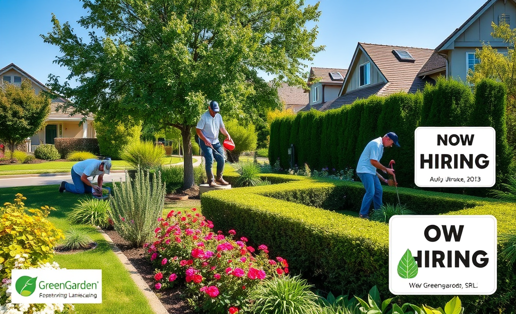 Beautiful landscaped garden highlighting potential career opportunities at GreenGarden SRL.
