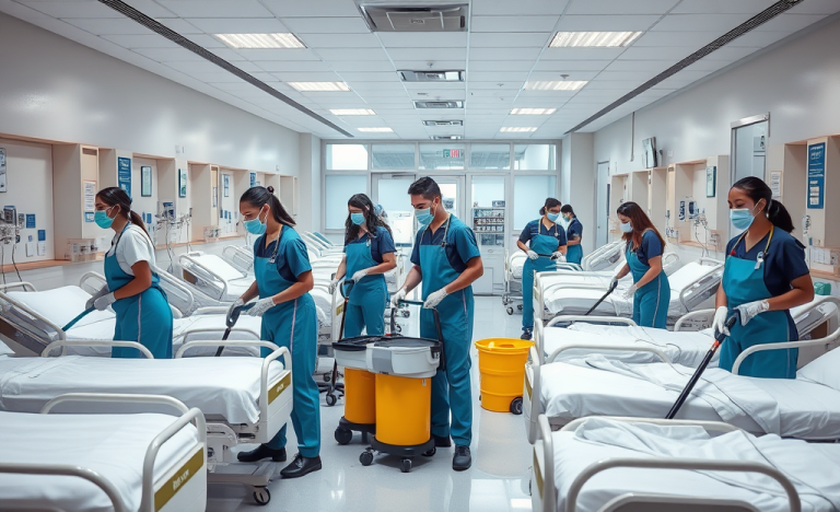 Employees of Servizi Italia SPA cleaning in a hospital setting