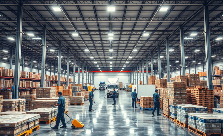 Image of SDA Express Courier distribution center being cleaned.