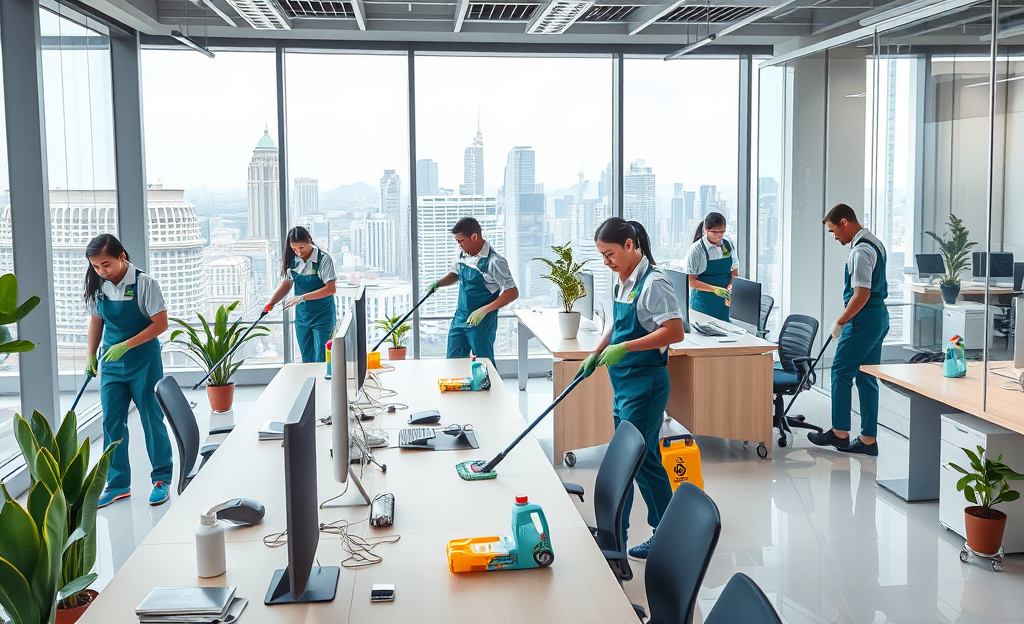 Professional cleaning team from CMB Verde SRL at work in a corporate office