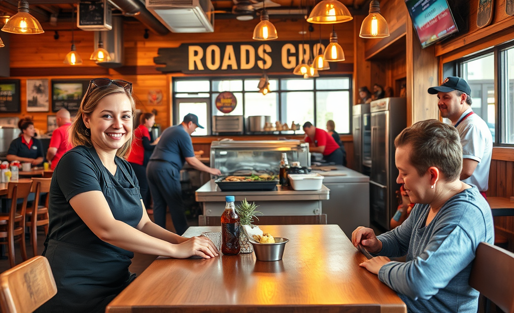 A welcoming atmosphere at Roadhouse Grill with team members in action