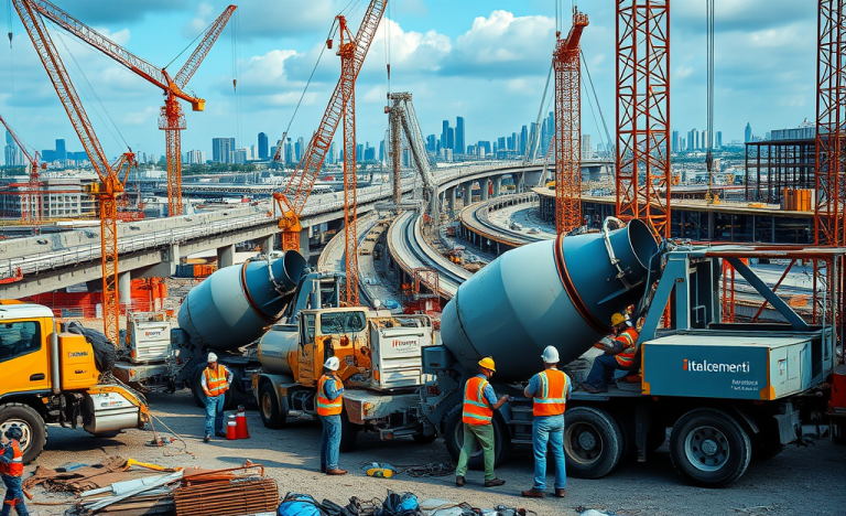 Workers operating heavy machinery at a construction site