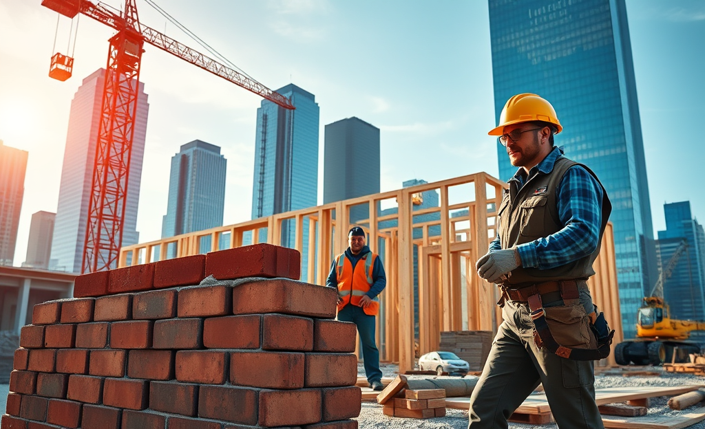 Image of a mason and carpenter working on a construction project at Rizzani de Eccher