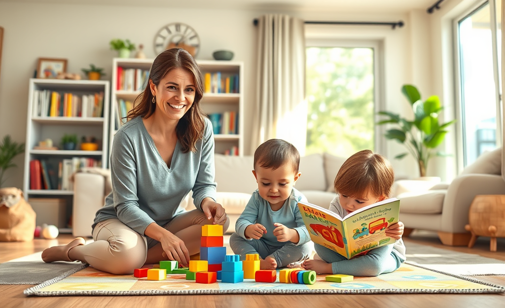 A professional caregiver from NannItalia SRL tending to a happy child, representing specialized babysitting services.