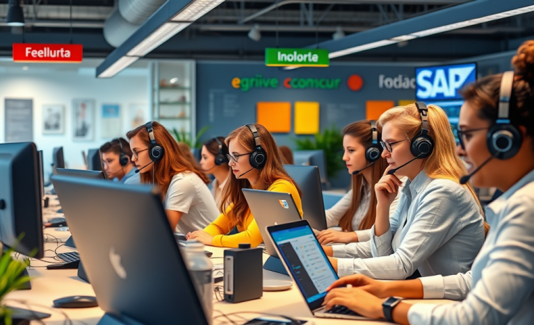Employees working in a call center environment at Concur Italia.