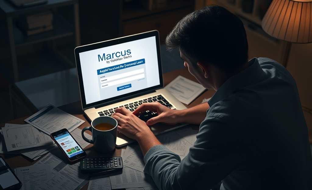 An individual looking for urgent financial assistance with a Marcus Personal Loan from Goldman Sachs.