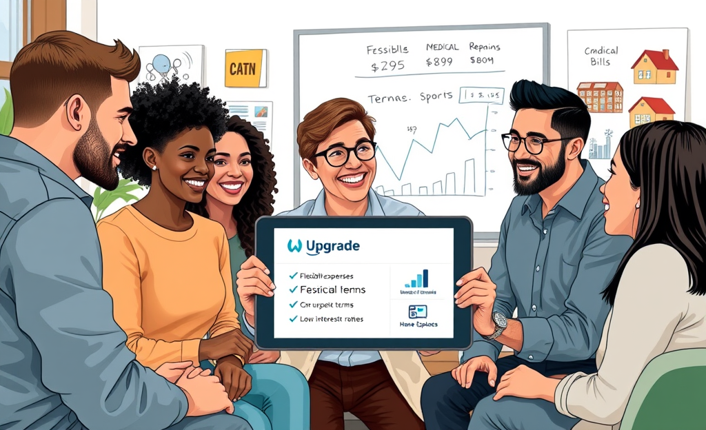 Person analyzing options for an upgrade on their personal loan to meet urgent financial needs.